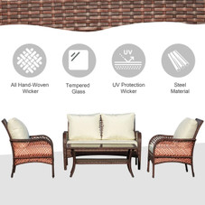 4-Piece Outdoor PE Wicker Rattan Sofa Set with 2 Chairs & Table product image