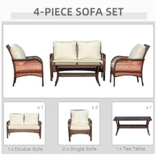 4-Piece Outdoor PE Wicker Rattan Sofa Set with 2 Chairs & Table product image