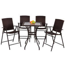 5-Piece Rattan and Glass Bar Height Dining Table Patio Set product image