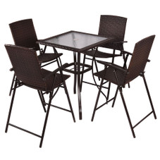 5-Piece Rattan and Glass Bar Height Dining Table Patio Set product image