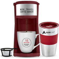 AdirChef Mini Single Serve Coffee Maker & 15 oz. Travel Mug & Reusable Filter product image