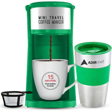 AdirChef Mini Single Serve Coffee Maker & 15 oz. Travel Mug & Reusable Filter product image