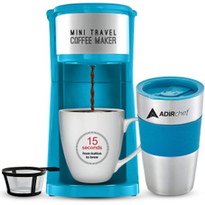 AdirChef Mini Single Serve Coffee Maker & 15 oz. Travel Mug & Reusable Filter product image