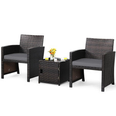 3-Piece Patio PE Rattan Conversation Bistro Furniture Set with Waterproof Covers product image