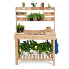 Large Garden Potting Bench Table with Display Rack and Hidden Sink product image