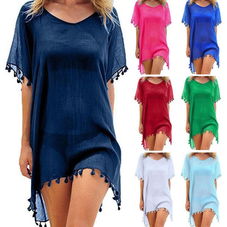 Women's Chiffon Beach Swim Cover-up with Tassels product image