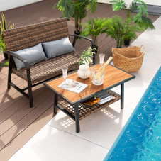 2-Piece Patio Rattan Coffee Table Set with Shelf product image