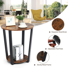 2-Tier Round End Tables with Storage Shelves & Metal Frames (Set of 2) product image