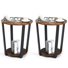 2-Tier Round End Tables with Storage Shelves & Metal Frames (Set of 2) product image