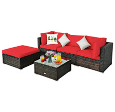 Rattan 5-Piece Outdoor Sofa Set with Glass Top Table product image