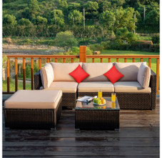 Rattan 5-Piece Outdoor Sofa Set with Glass Top Table product image