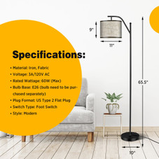 Standing Arc Modern Floor Lamp with Fabric Hanging Lamp Shade product image