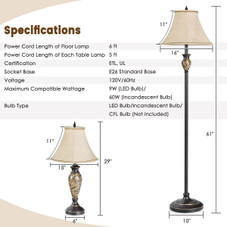 3-Piece Table and Floor Lamp Set with Linen Fabric Lamp Shades product image