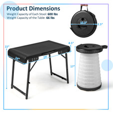 3-Piece Folding Camping Table Stool Set with 2 Retractable LED Stools product image