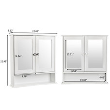 Mirrored Bathroom Medicine Cabinet, Wall-Mounted Bathroom Shelf, White product image