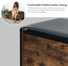 Black Vinyl Padded Wooden Storage Bench product image