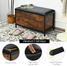 Black Vinyl Padded Wooden Storage Bench product image