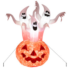 6-Foot Inflatable Halloween Three White Ghosts with Pumpkin Decor product image