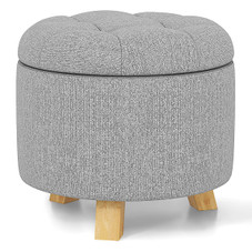 Round Fabric Storage Ottoman with Tray and Non-Slip Pads product image