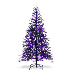 6-Foot Pre-Lit Hinged Halloween Tree with 250 Purple LED Lights & 25 Ornaments product image