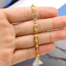 18K Gold-Filled High-Polish Multi-Color Crystal Baguette Anklet product image