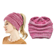 Soft Stretch Textured Knit Ponytail Beanie product image