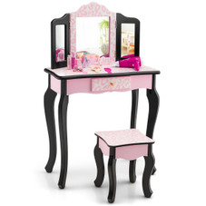 Kids' Vanity Set with Tri-Folding Mirror & Leopard Print product image