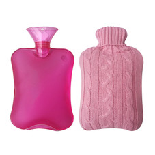 2-Liter Transparent-Pink Hot Water Bottle with Knitted Cover product image