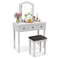 Makeup Vanity Table and Stool Set with Detachable Mirror product image