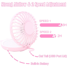 Lucky Cat Portable Personal Fan and Handheld Make Up Mirror product image