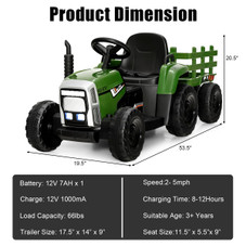 Kids' 12V Ride-on Tractor with Trailer and Parent Remote Control product image Kids' 12V Ride-on Tractor with Trailer and Parent Remote Control product image