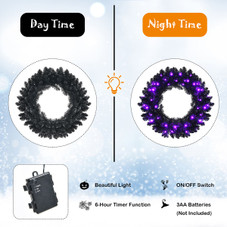 24-Inch Pre-Lit Halloween Wreath with 35 Purple LED Lights product image