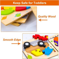 SKYFIELD 6-Piece Wooden Vehicle Puzzles – Montessori Learning (Assorted) product image