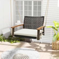 Single Rattan Porch Swing with Armrests, Cushion, & Hanging Ropes product image