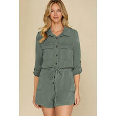 Women's Reese Roll-up Sleeve Flap Pockets Drawstring Romper product image