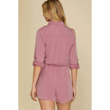Women's Reese Roll-up Sleeve Flap Pockets Drawstring Romper product image