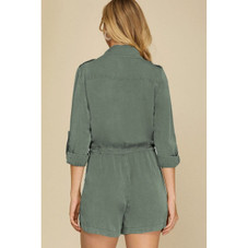 Women's Reese Roll-up Sleeve Flap Pockets Drawstring Romper product image