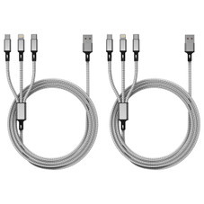 4-Foot 3-in-1 Nylon Braided Charging Cable - Lightning, USB-C, Micro-USB (1- to 5-Pack) product image