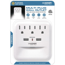 iCover® Multi-Plug Wall Outlet with LED Night Light Sensor (1- or 2-Pack) product image