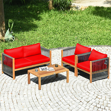 4-Piece Wooden Patio Furniture Set with Rope Armrests product image