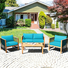 4-Piece Wooden Patio Furniture Set with Rope Armrests product image