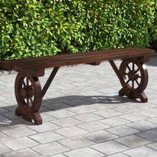 Rustic Wood Bench with Wagon Wheel Base product image