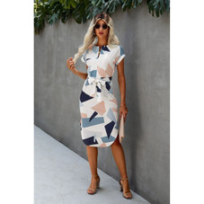 Women's Notched Neck Short Sleeve Waist Tie Dress product image