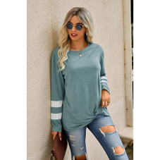 Women's Varsity Stripe Twisted Front Long Sleeve Top product image
