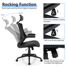 Mesh Swivel Office Chair with Flip-up Arms and Leather Seat product image
