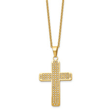 Stainless Steel Polished Yellow IP-Plated 22in Necklace with CZ Cross product image