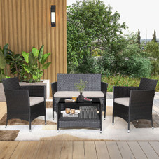 4-Piece Patio Conversation Set with Soft Cushions & Tempered Glass Tabletop product image