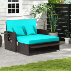 Patio Rattan Daybed with 4-Level Adjustable Backrest & Retractable Side Tray product image