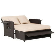 Patio Rattan Daybed with 4-Level Adjustable Backrest & Retractable Side Tray product image