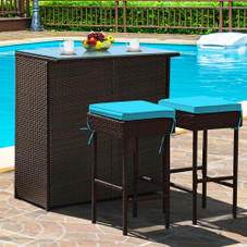 3-Piece Outdoor Rattan Wicker Bar Set with 2 Cushion Stools product image